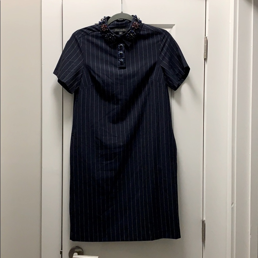 Navy Embellished Collar Polo Formal Dress